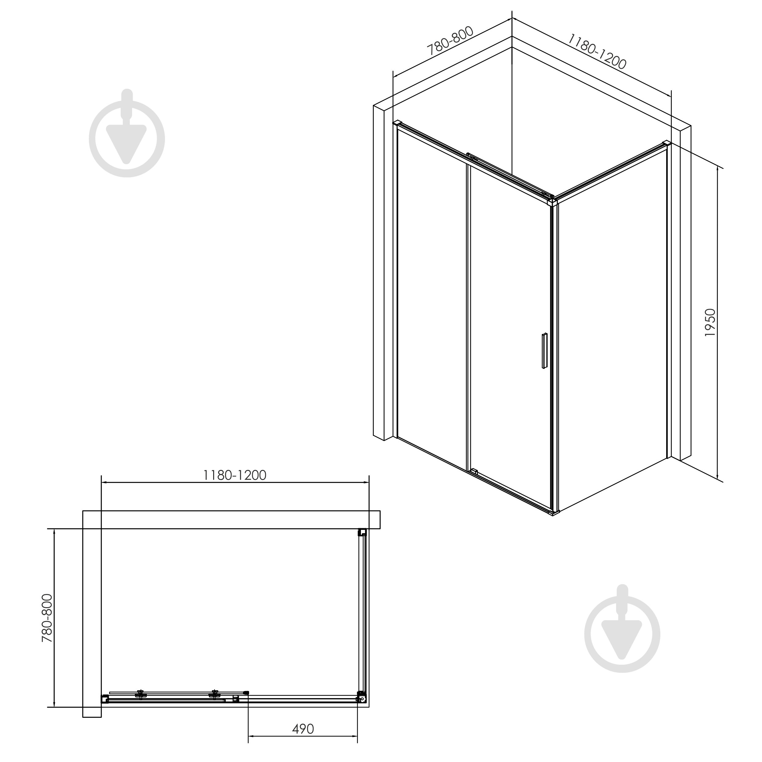 Душова кабіна Imprese OSSER 120*80*195см прямокутна, розсувна профіль чорний мат, скло прозоре - фото 2
