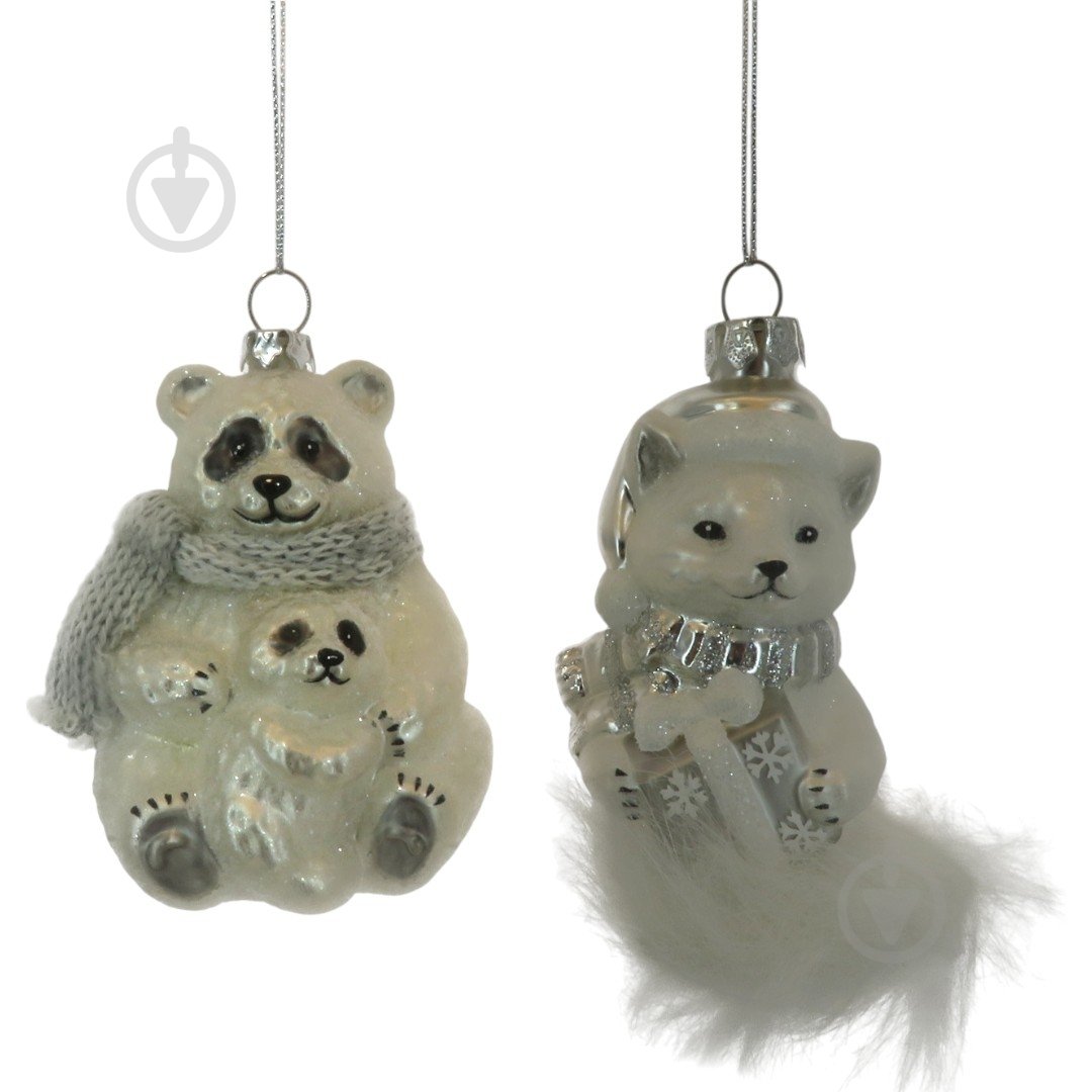 Підвіска WEI DE ARTS скляна панда/лисичка 1 шт 6 х 10 см біло-срібний - фото 1 Підвіска WEI DE ARTS скляна панда/лисичка 1 шт 6 х 10 см біло-срібний - фото 1