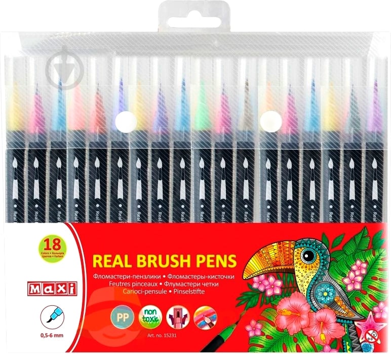 Фломастеры-кисточки real brush 18 цветов MX15231 Maxi - фото 1