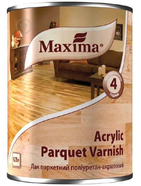 Лак паркетный полиуретан-акриловый Acrylic parquet varnish Maxima шелковистый мат бесцветный 0,75 л - фото 1