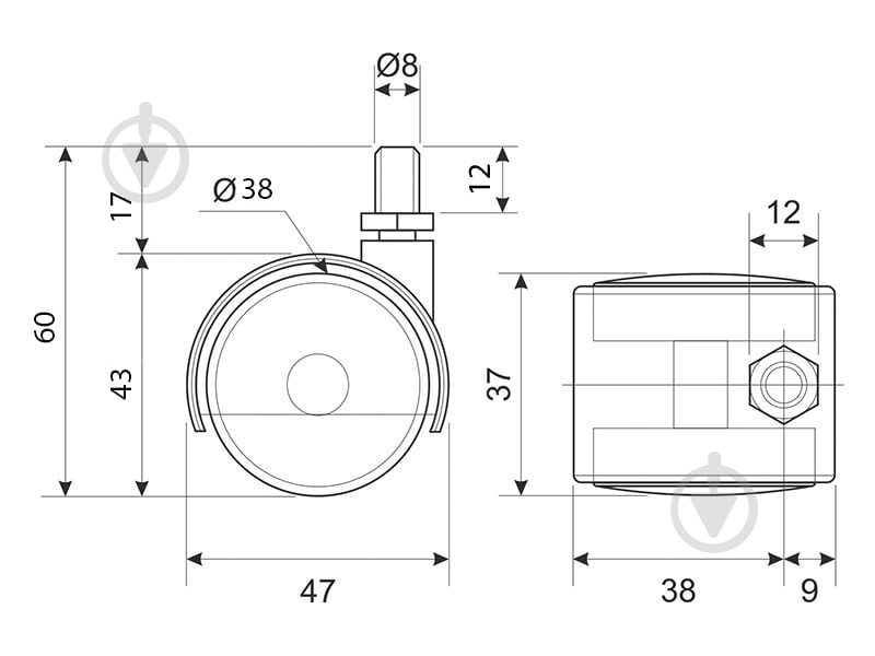 Ролик мебельный d38 мм с штифтом М8 EP-D241202 - фото 4 Ролик мебельный d38 мм с штифтом М8 EP-D241202 - фото 4