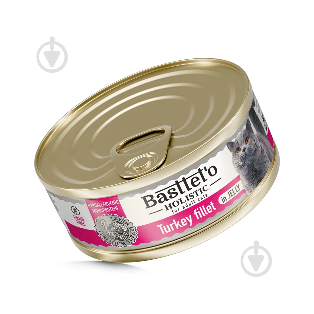 Корм вологий для котів Basttet`o Holistic, шматочки філе індички в желе 85 г - фото 1 Корм вологий для котів Basttet`o Holistic, шматочки філе індички в желе 85 г - фото 1
