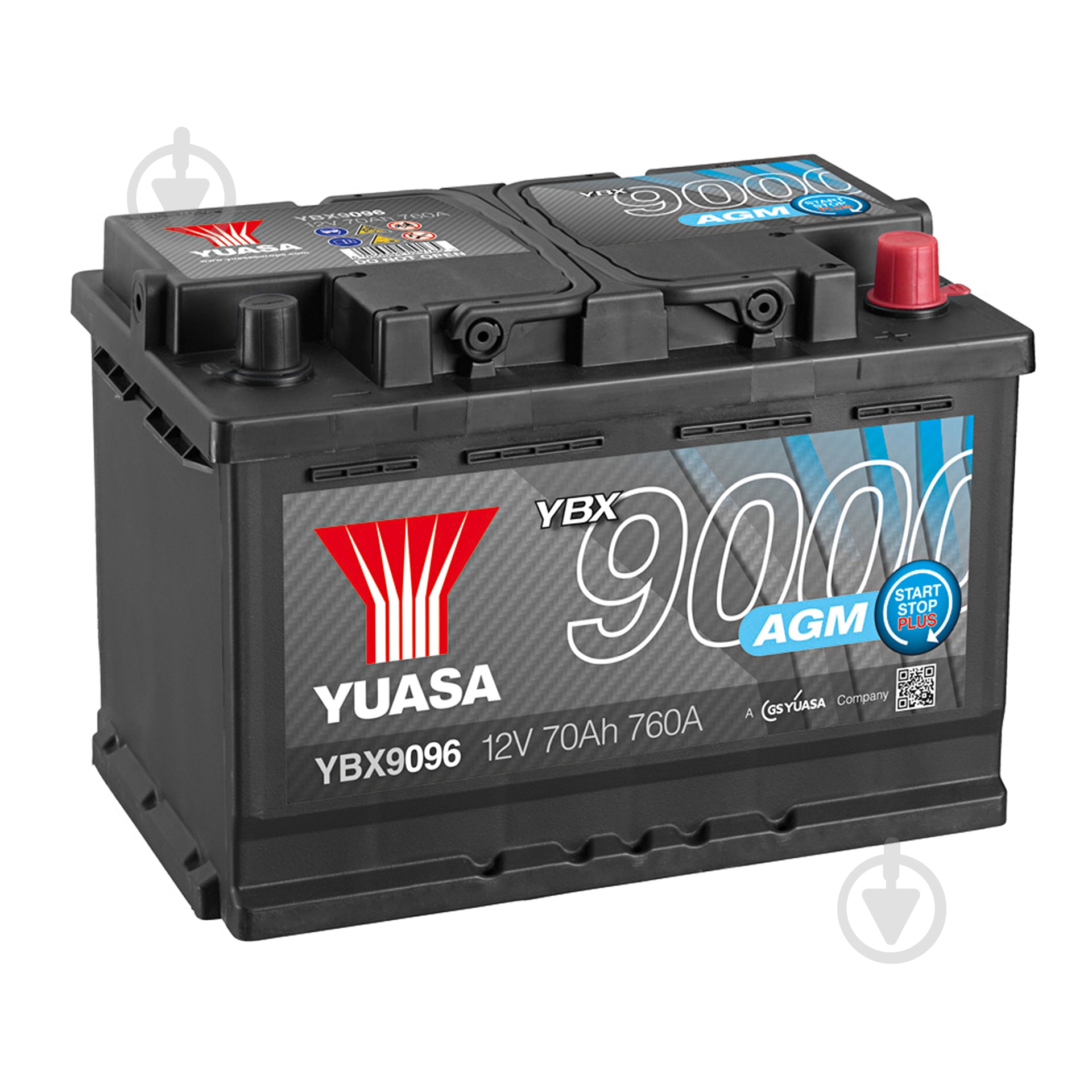 Акумулятор автомобільний Yuasa AGM Start Stop Plus Battery 70Ah 760A 12V YBX9096 «+» праворуч (YBX9096) - фото 1
