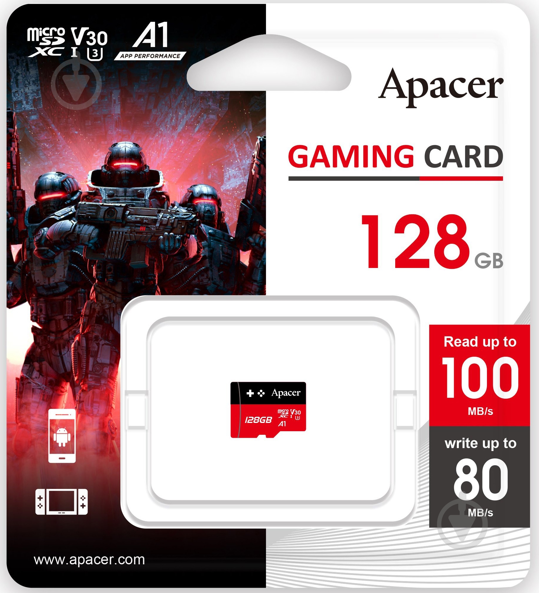 Флеш-память USB Apacer microSDXC Class 10UHS-I Class 3 (U3) (AP128GMCSX10U7-RAGC ) - фото 2