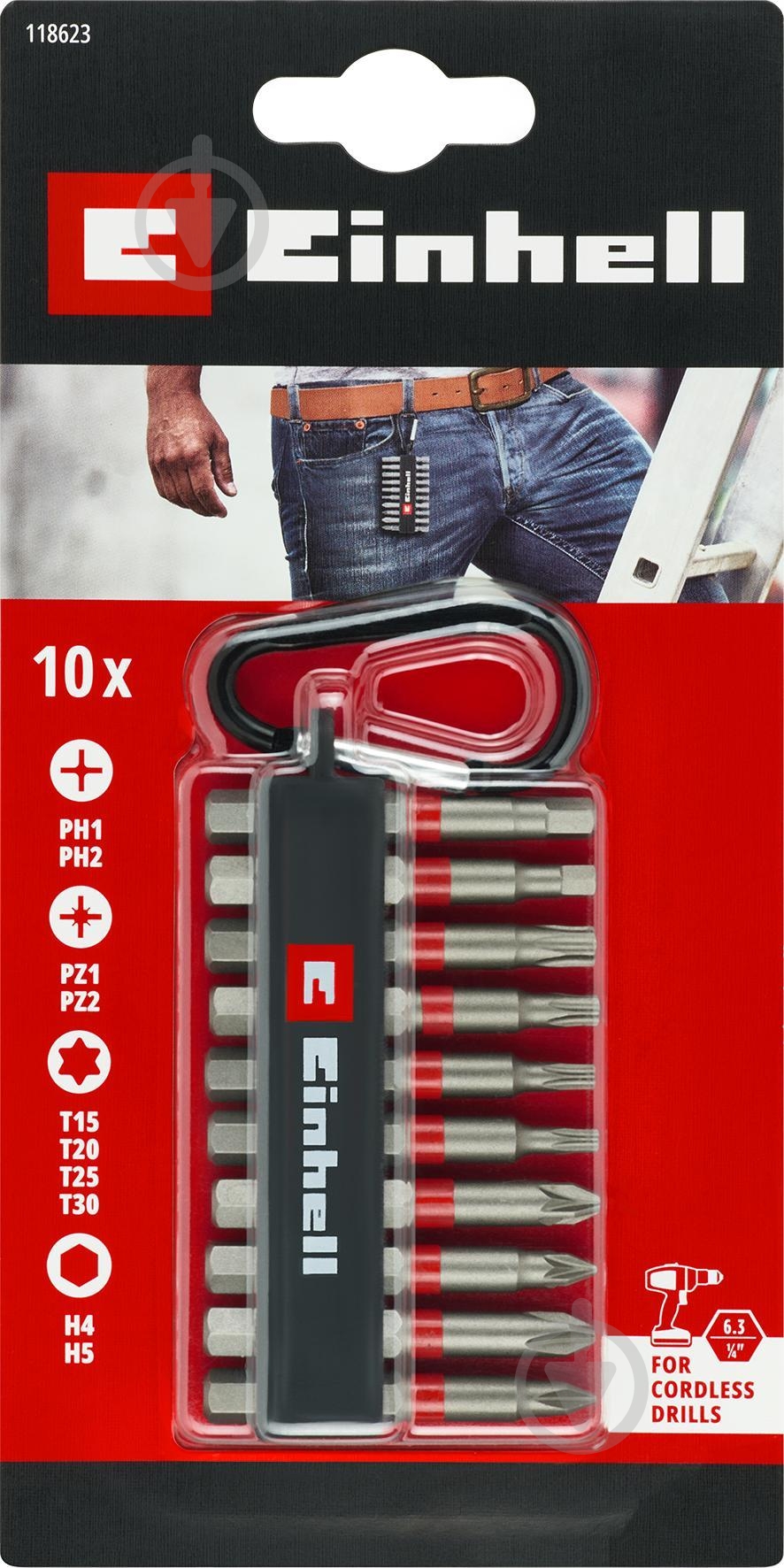 Набор бит Einhell с карабином 10 шт. 118623 - фото 2