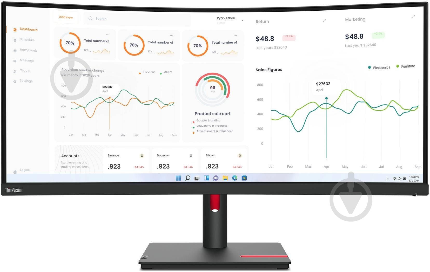 Монитор Lenovo T34w-30 34" (63D4GAT1UA) - фото 2