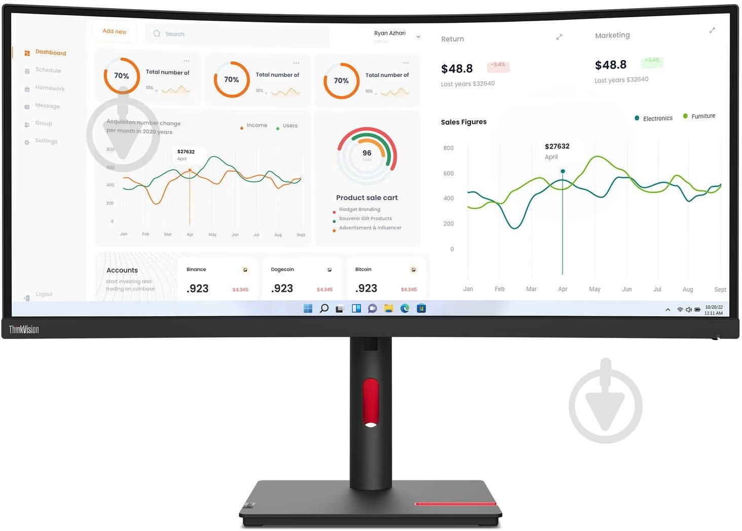 Монитор Lenovo T34w-30 34" (63D4GAT1UA) - фото 1