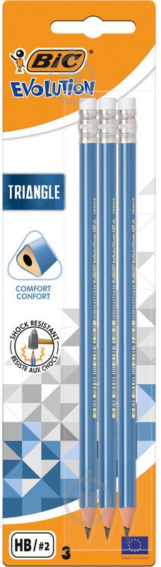 Олівець чорнографітний Evolution трикутний з гумкою 3шт BIC - фото 1