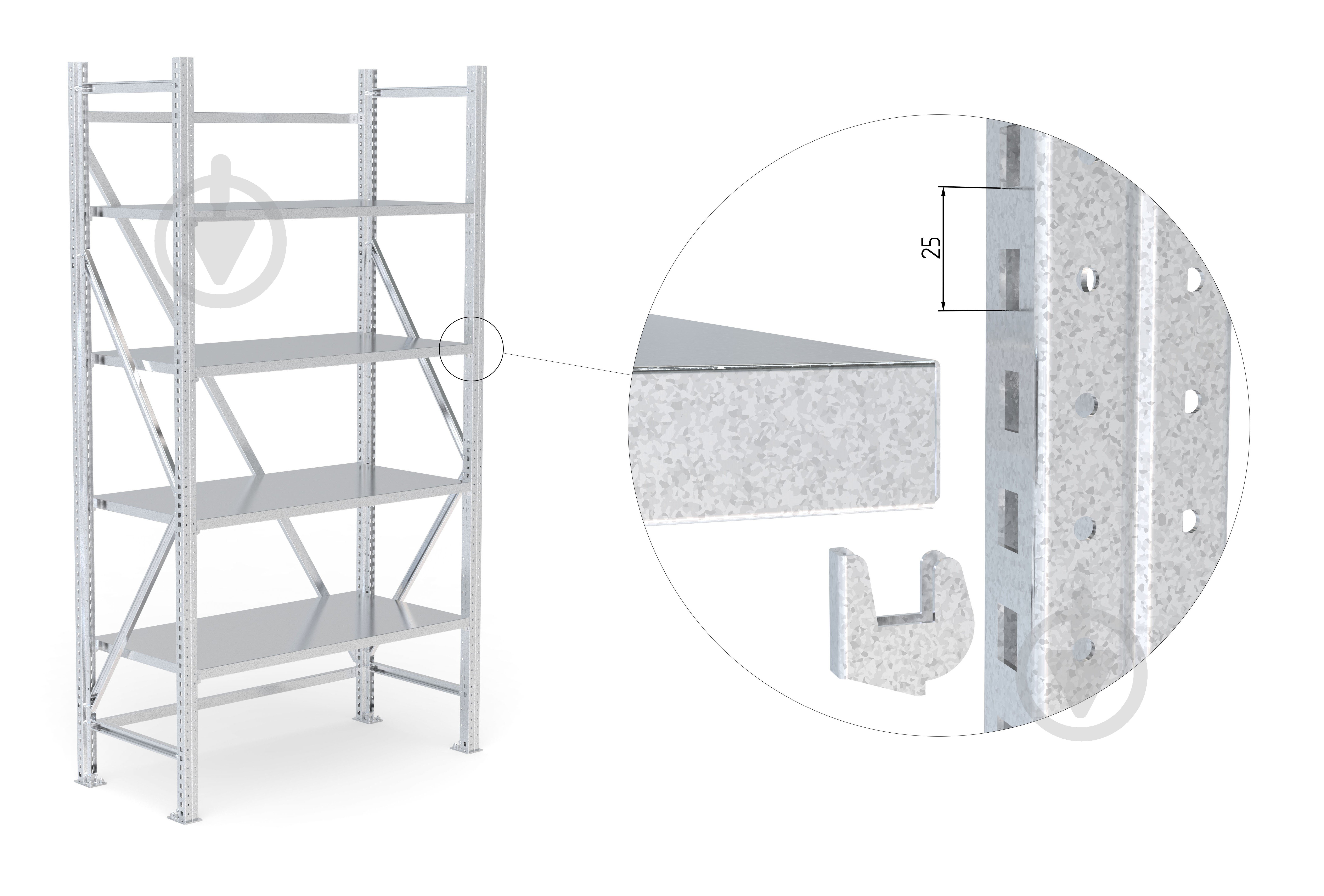 Стеллаж 2000x1000x500 мм STOREHOUSE серый металл полки 4 шт. цинкованный - фото 3