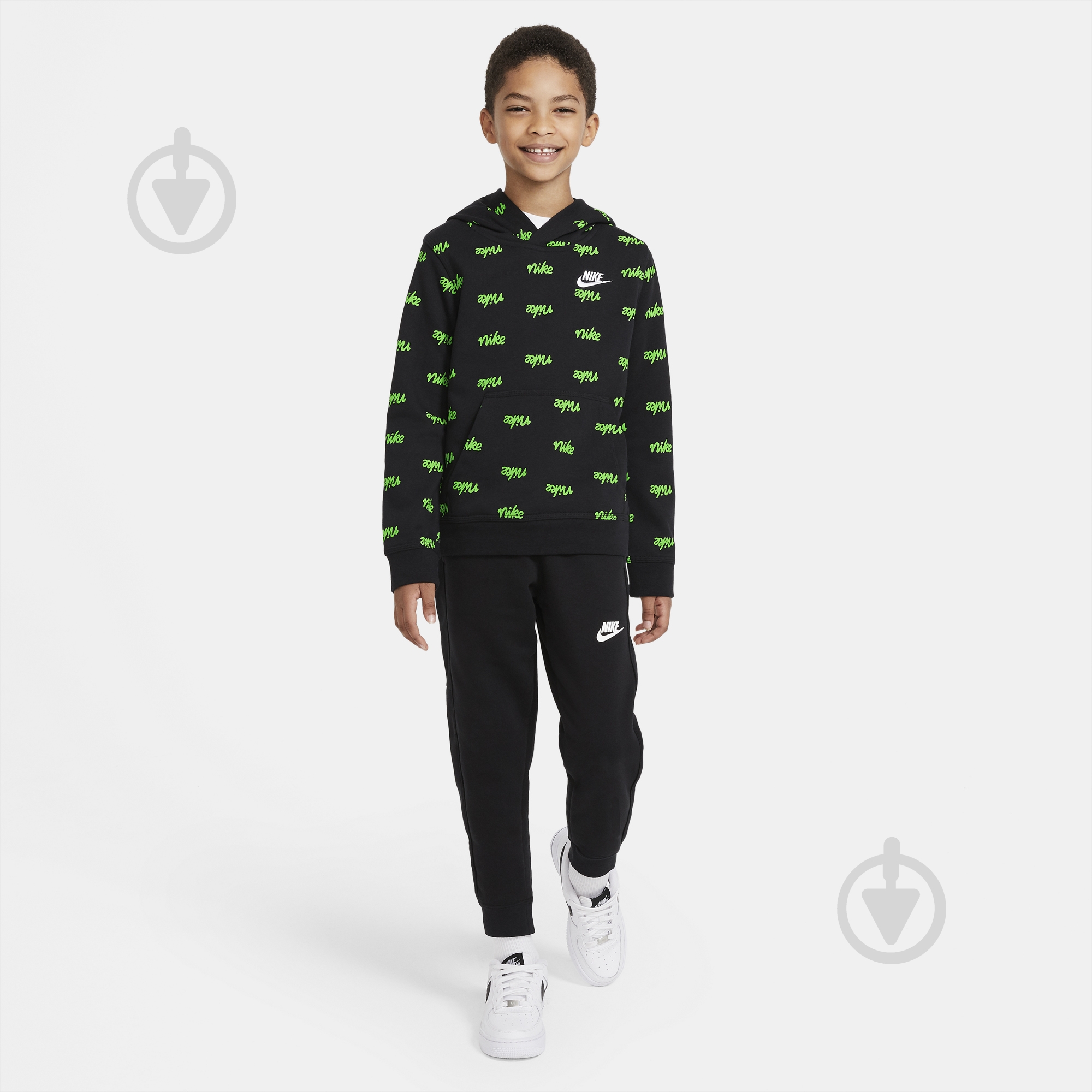 Джемпер Nike B NSW SCRIPT AOP PO DB3257-010 р. S черно-зеленый - фото 6