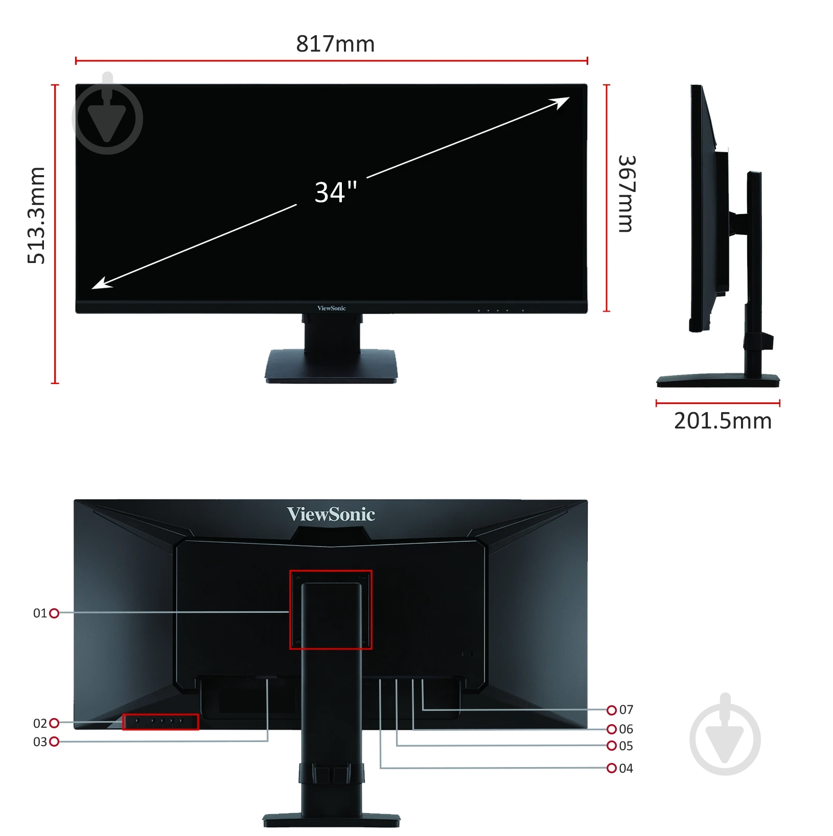 Монитор ViewSonic VA3456-MHDJ 34" (VA3456-MHDJ) - фото 12