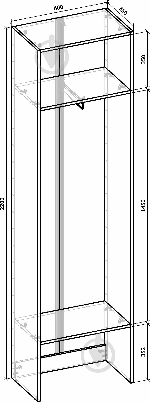Корпус шафи Грейд Санта з мікроліфтом 600х2200х350 мм білий - фото 5