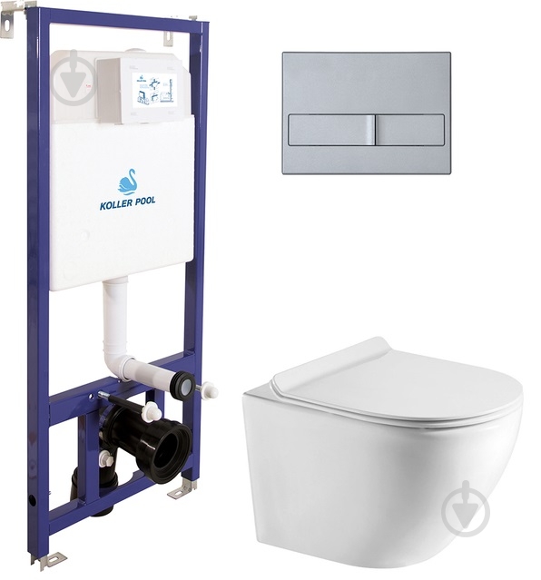 Комплект инсталляции Koller Pool Dune 1200SL + Neon Chrom matt панель смыва + подвесной унитаз Round SMART - фото 1