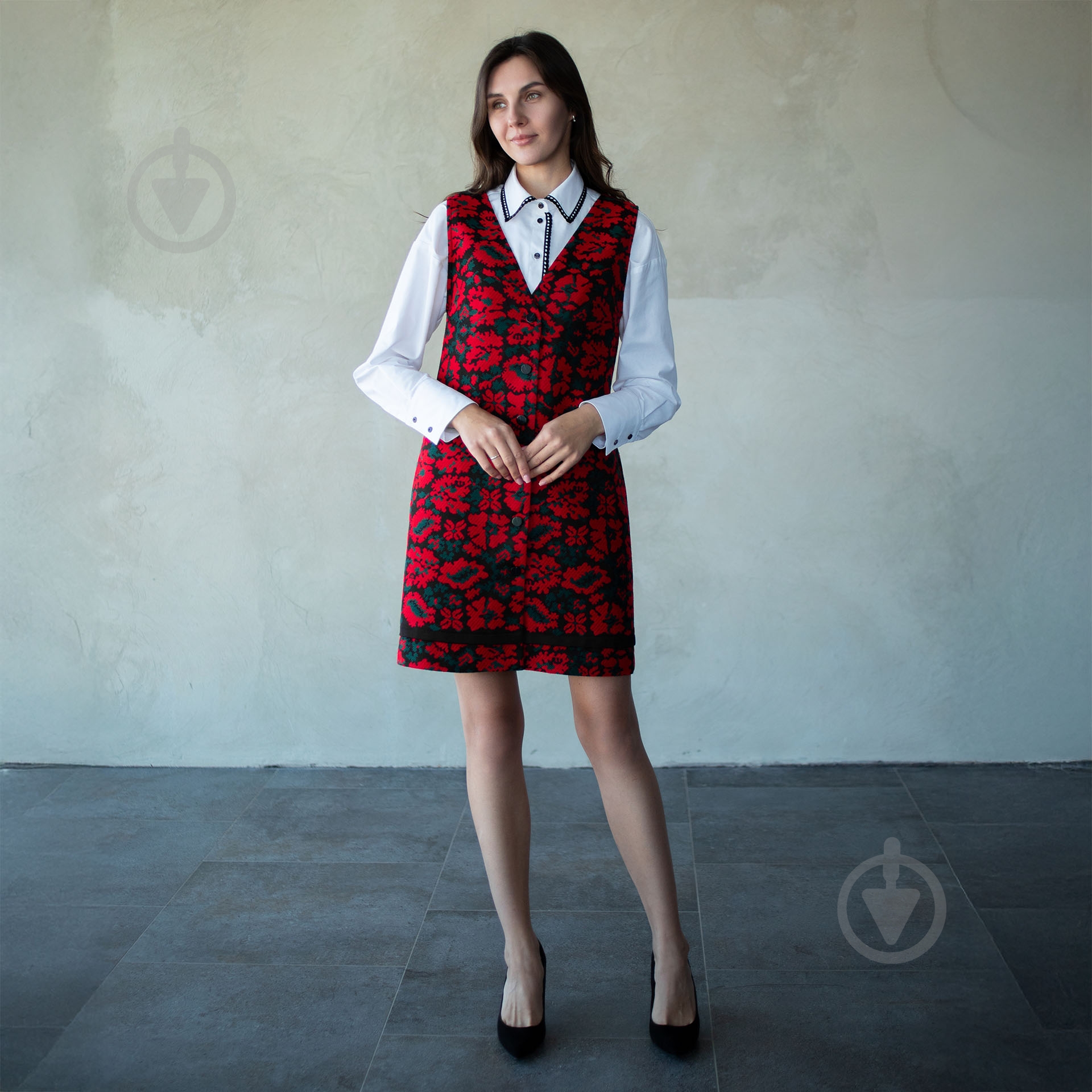 Сарафан Эдельвика 444-25/00 р. 36 (S/M) черный с красным - фото 1