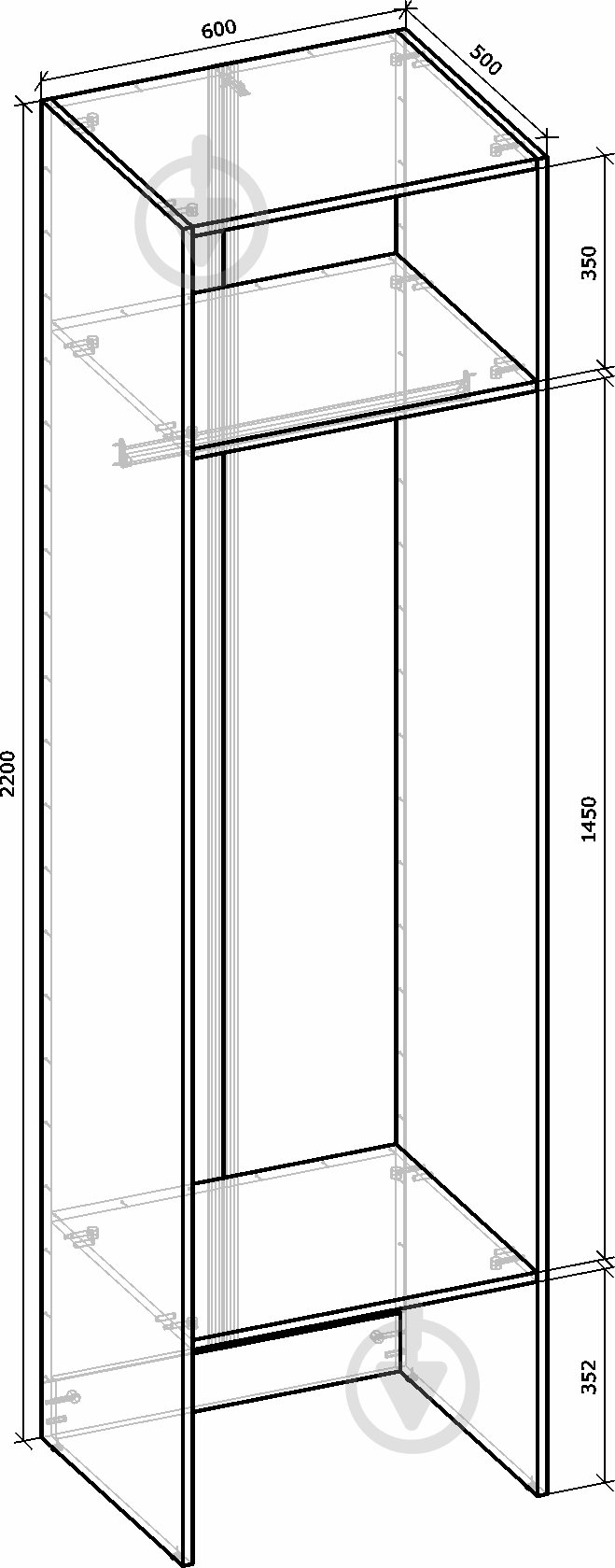 Корпус шафи Грейд Санта зі штангою 600х2200х500 мм білий - фото 5