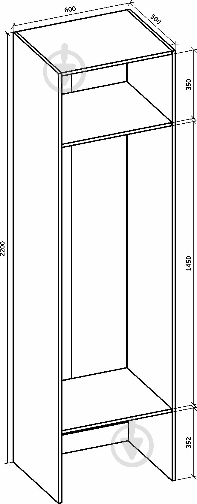 Корпус шафи Грейд Санта зі штангою 600х2200х500 мм білий - фото 6