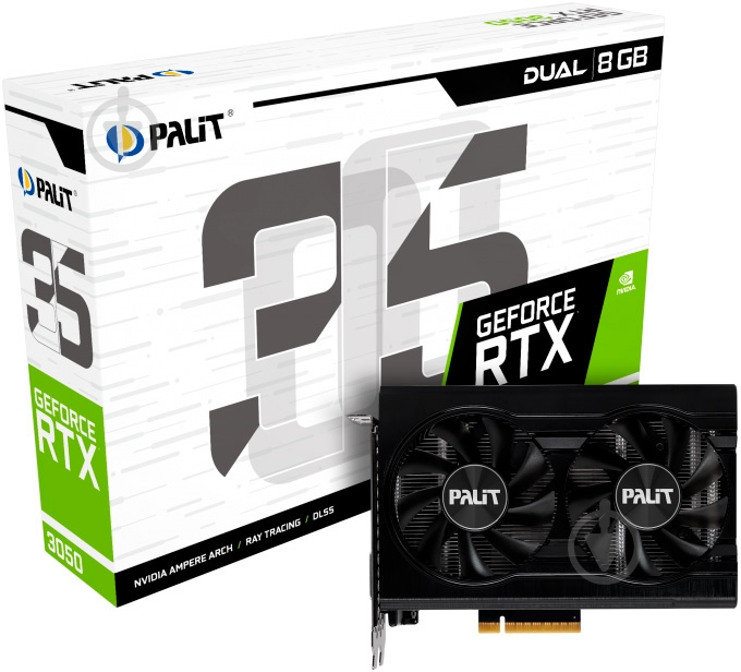 Видеокарта Palit nVidia GeForce RTX 3050 Dual 8GB GDDR6 128bit (NE63050018P1-1070D) - фото 1 Видеокарта Palit nVidia GeForce RTX 3050 Dual 8GB GDDR6 128bit (NE63050018P1-1070D) - фото 1
