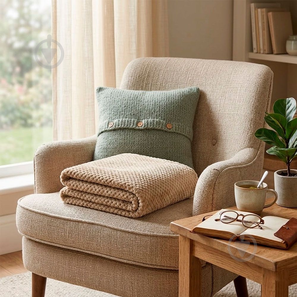 Плед флисовый Diamond 130x180 см бежевый Soft Me - фото 6