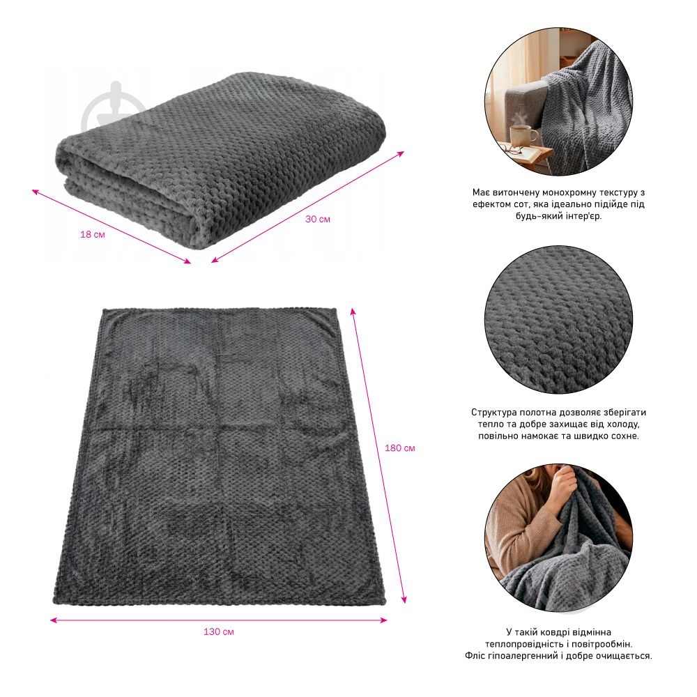 Плед флисовый Diamond 130x180 см темно-синий Soft Me - фото 3