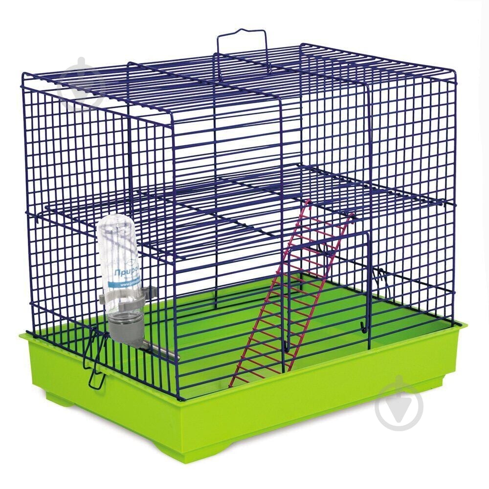 Клетка Природа Микки с лестницей для грызунов 37x25x30 см синяя/зеленая - фото 1