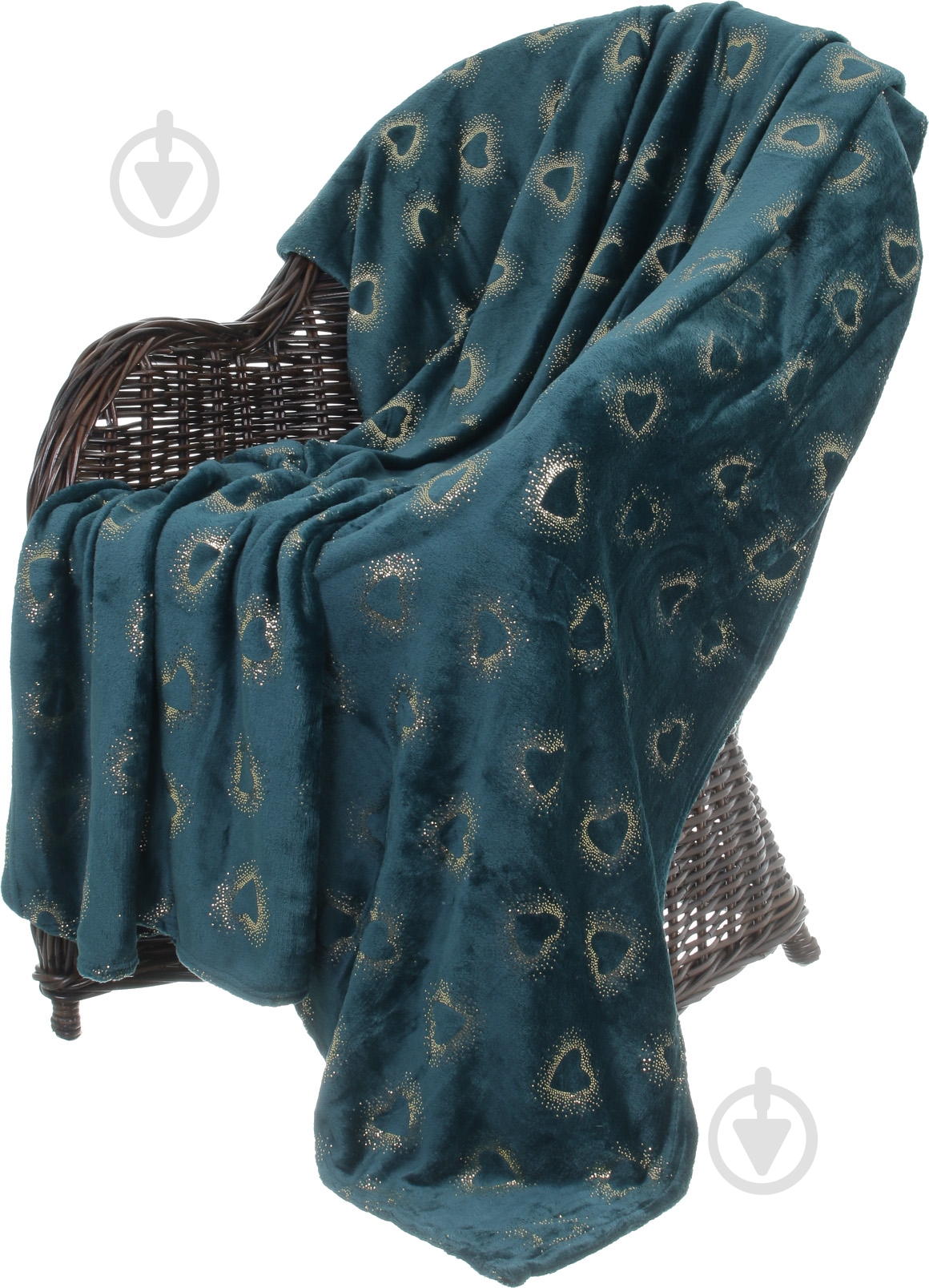 Плед Basic Shine Hearts 160x200 см темно-зеленый с рисунком La Nuit - фото 1