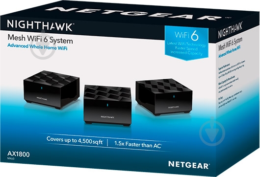 Wi-Fi-система NETGEAR MK63 Nighthawk AX1800 Wi-Fi 6 Mesh 1xge Lan 1xge Wan (mk63-100pes) - фото 6 Wi-Fi-система NETGEAR MK63 Nighthawk AX1800 Wi-Fi 6 Mesh 1xge Lan 1xge Wan (mk63-100pes) - фото 6