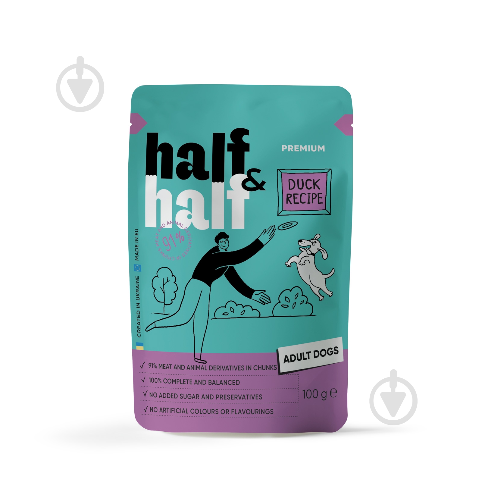 Корм влажный Half&Half кусочки утки в соусе 100 г - фото 1 Корм влажный Half&Half кусочки утки в соусе 100 г - фото 1