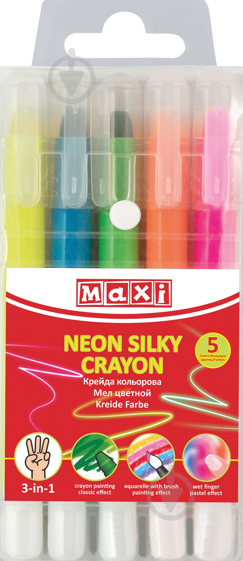 Набір крейди Neon Silky Crayon 5 кольорів MX60712 Maxi - фото 1