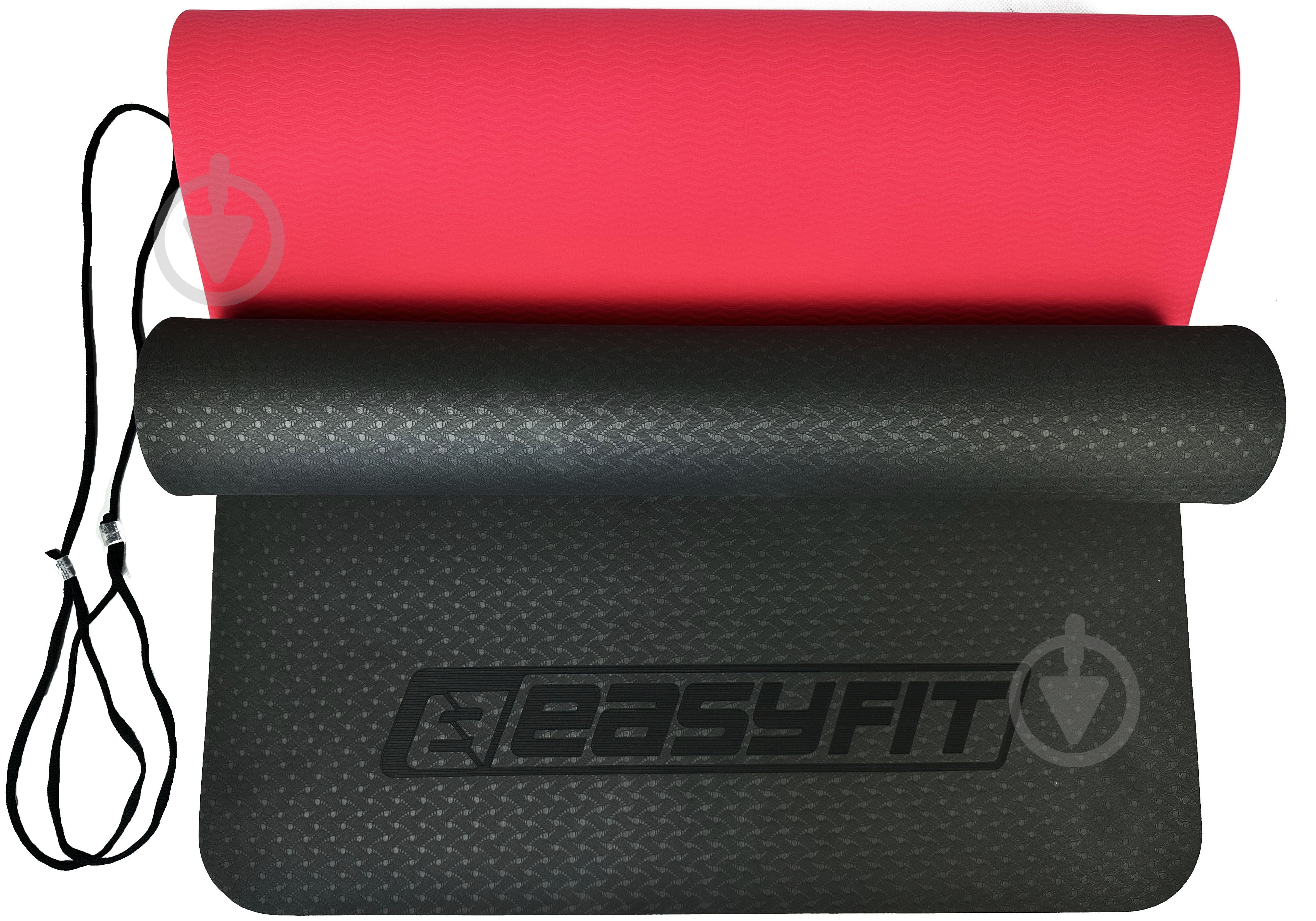 Коврик для йоги EasyFit TPE+TC ECO-Friendly двухслойный для фитнеса 6 мм черный с красным EF-1924 - фото 2