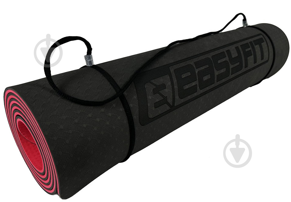 Коврик для йоги EasyFit TPE+TC ECO-Friendly двухслойный для фитнеса 6 мм черный с красным EF-1924 - фото 3