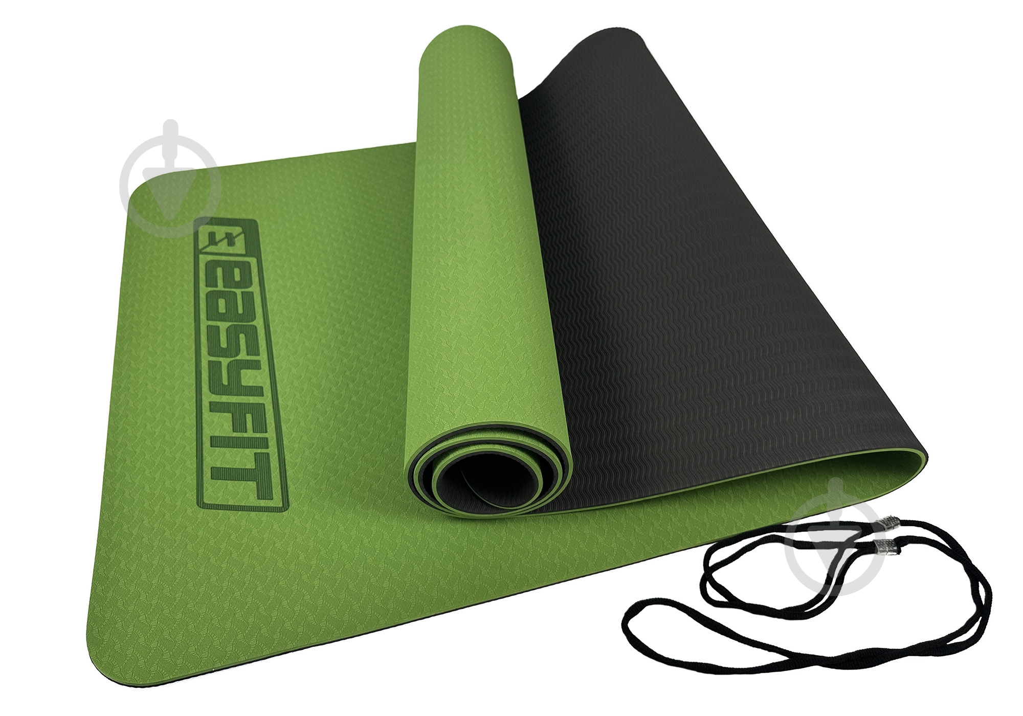 Коврик для йоги EasyFit TPE+TC ECO-Friendly двухслойный для фитнеса 6 мм зеленый с черным EF-1924 - фото 1