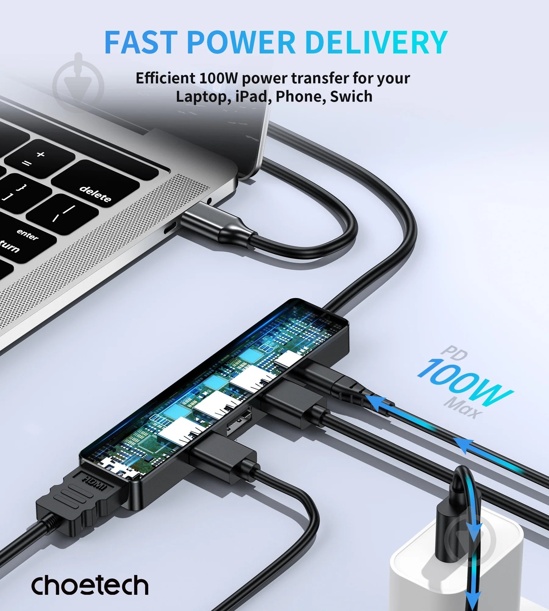 Док-станция Choetech USB-C 5 в 1 black (HUB-M80-BK) - фото 2 Док-станция Choetech USB-C 5 в 1 black (HUB-M80-BK) - фото 2