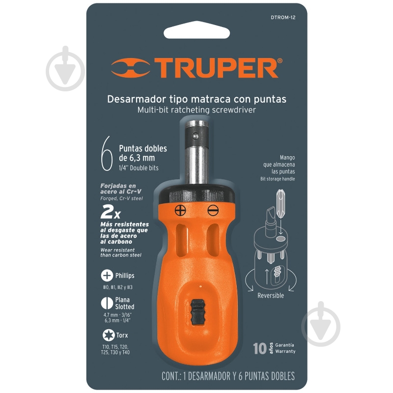 Отвертка со сменными насадками Truper DTROM-12B - фото 2 Отвертка со сменными насадками Truper DTROM-12B - фото 2