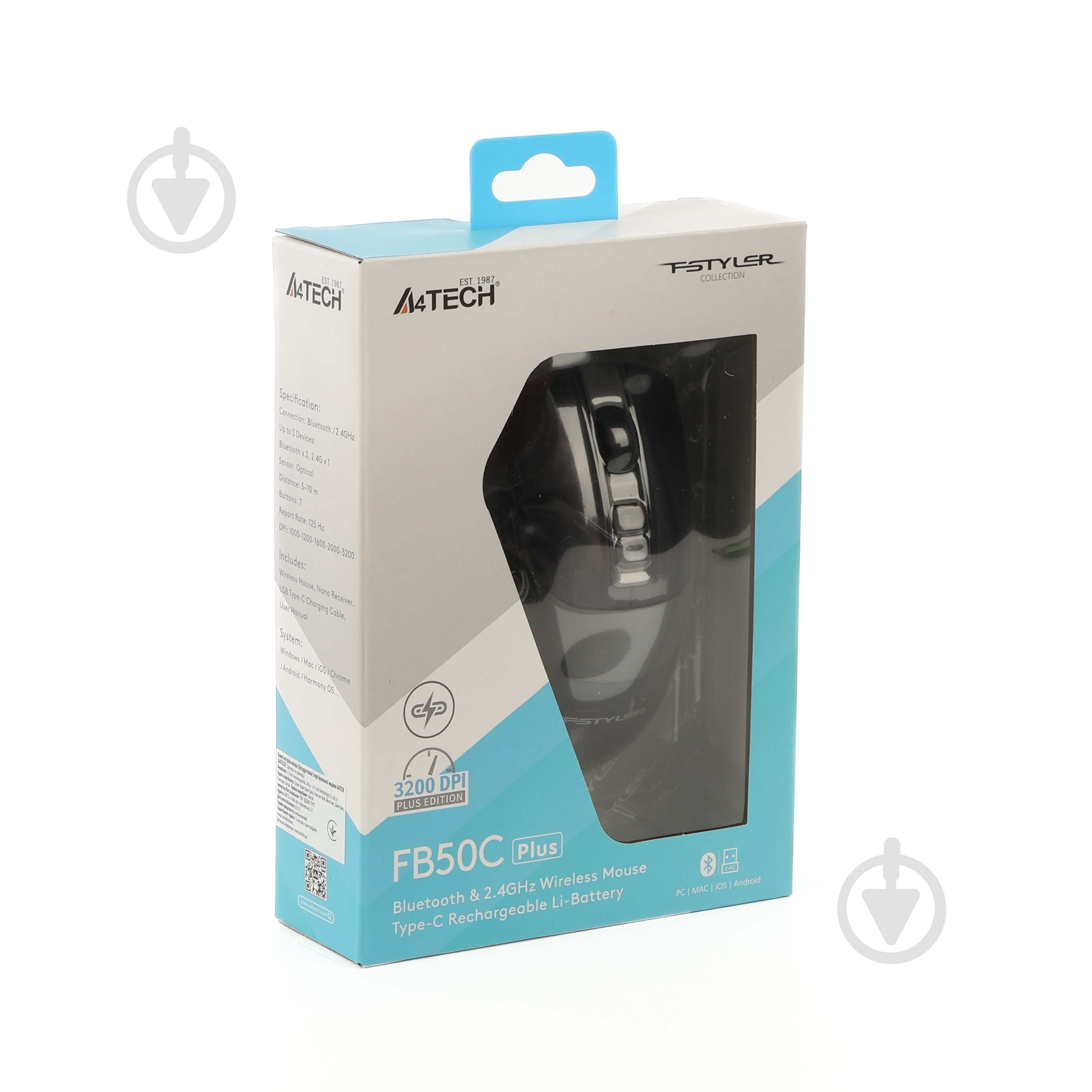 Мишка бездротова A4Tech Bluetooth / 2.4 ГГц, вбудований акумулятор, 3200DPI black (FB50C Plus (Black)) - фото 13