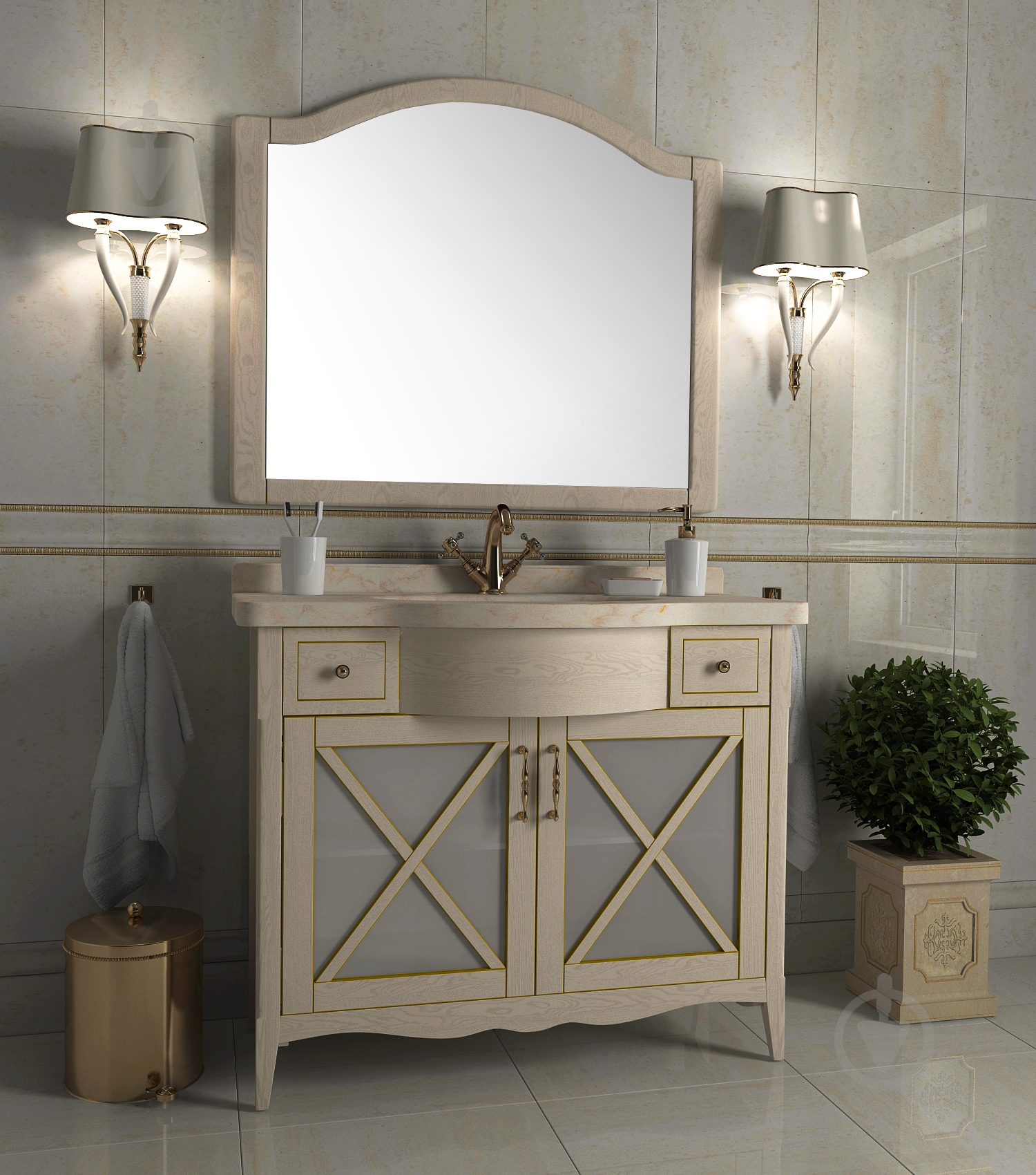 Тумба зі стільницею та умивальником Ваші Меблі Аква-Люкс 100 слонова кістка 1000х600х850 - фото 2