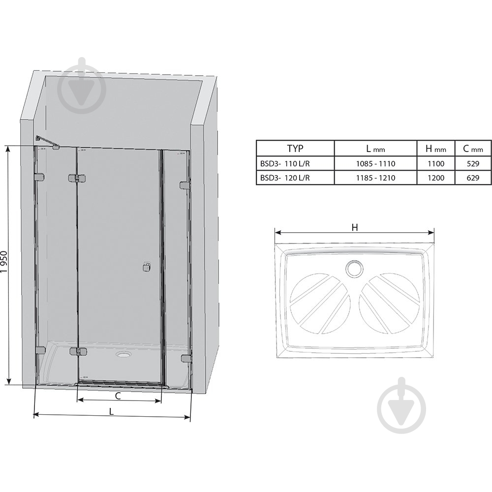 Душові двері BSD3-120 R Хром+Transparent - фото 8