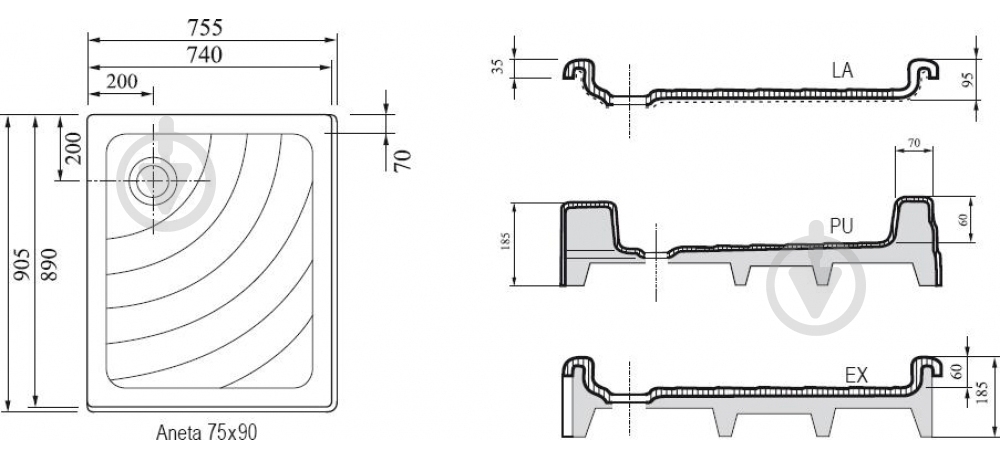 Поддон душевой Ravak Aneta 75x90 PU-R - фото 2