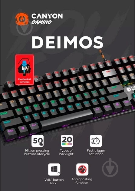 Клавіатура Canyon Deimos GK-4 Rainbow LED ENG/UKR (CND-SKB4-US) black - фото 4