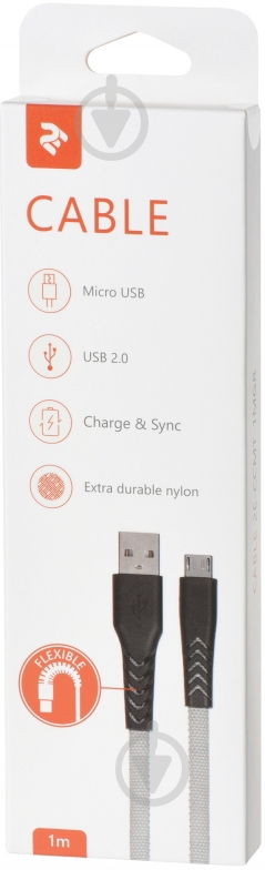 Кабель 2E USB – microUSB 1 м серый (2E-CCMT-1MGR) - фото 2