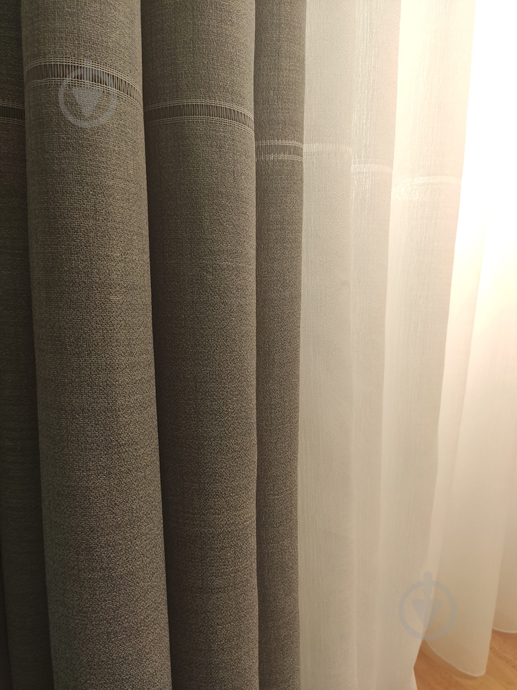 Комплект штор Плотная с мережкой 600x260 Серая с белым Декор-ін - фото 3 Комплект штор Плотная с мережкой 600x260 Серая с белым Декор-ін - фото 3
