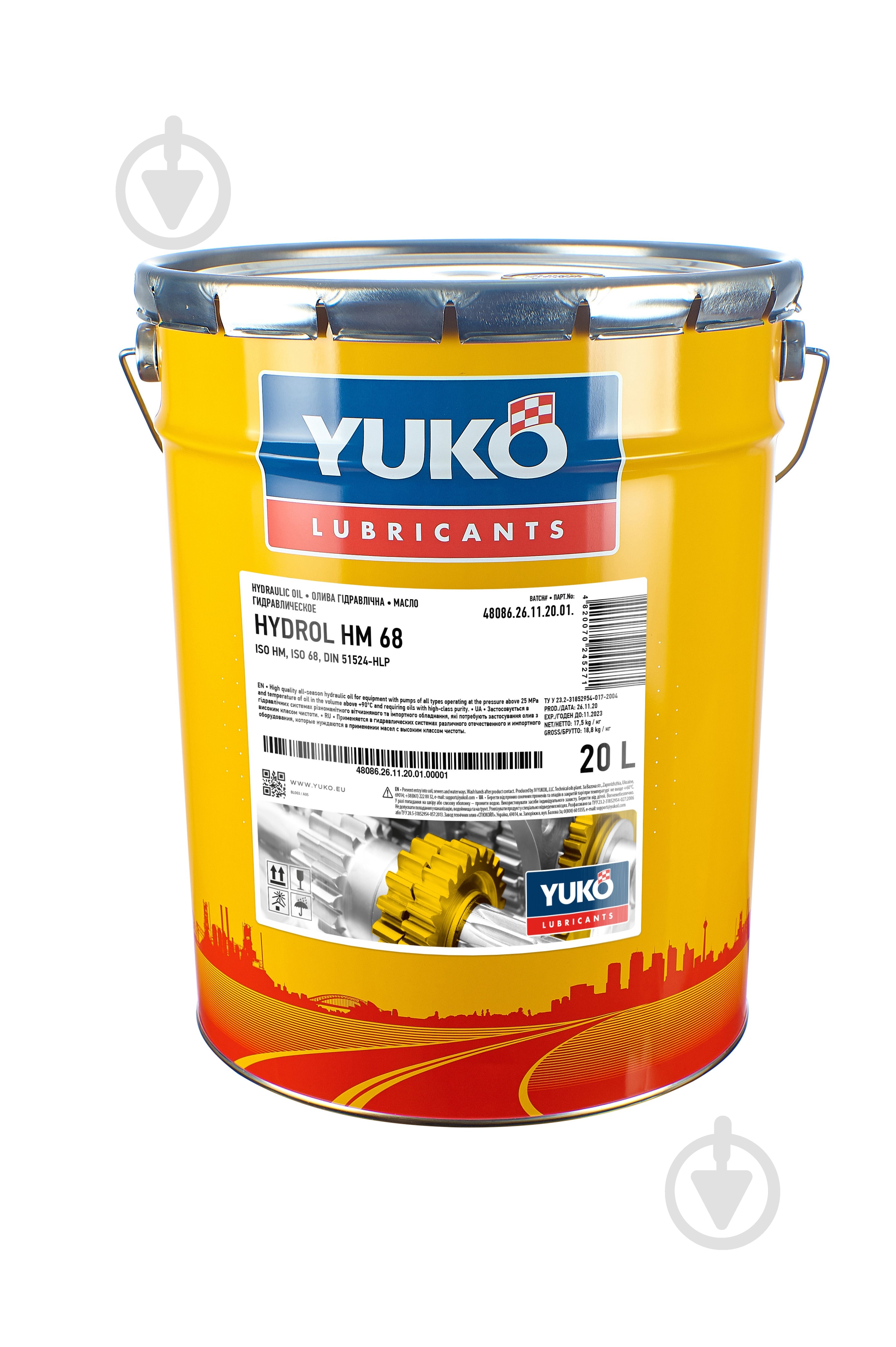 Масло гидравлическое YUKO (VUKO) HYDROL HM 68 20 л - фото 1