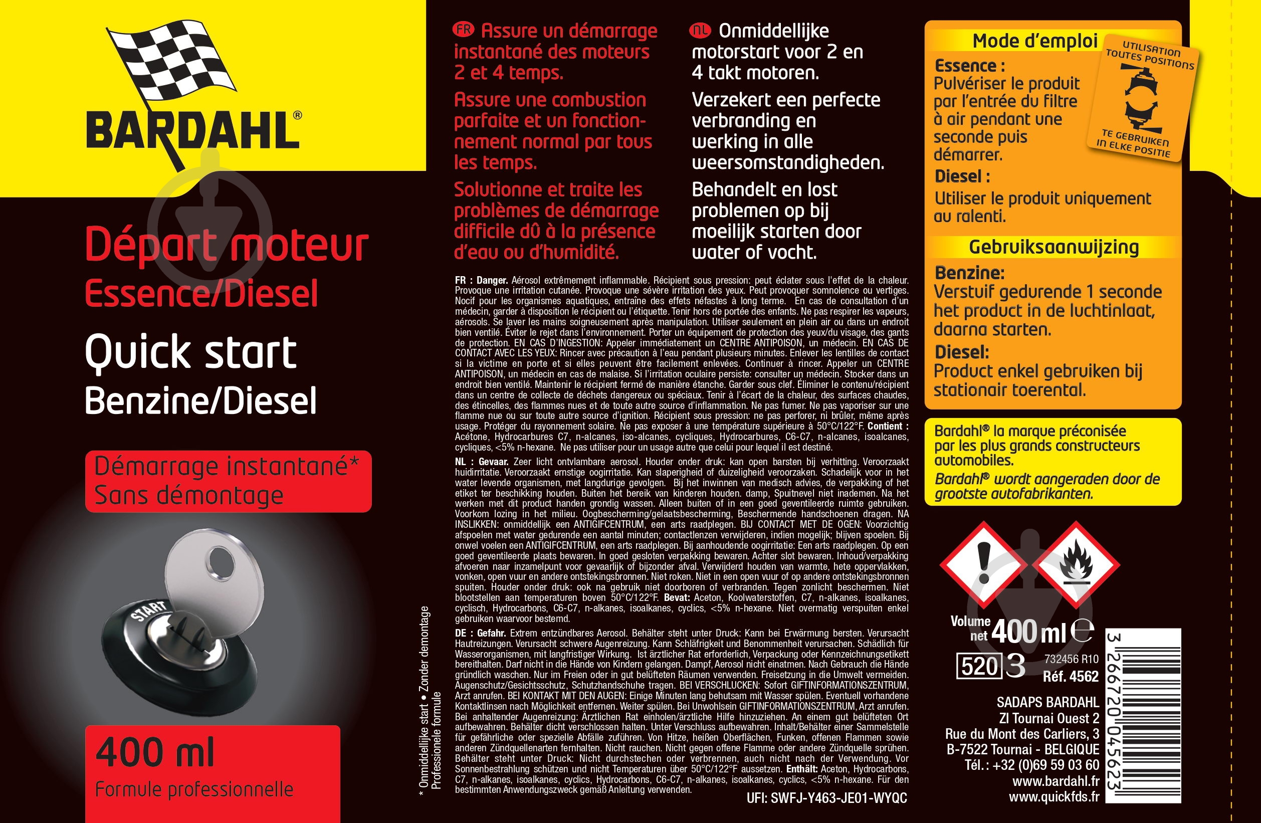 Быстрый старт Bardahl Quick Start (Depart Moteur) 4562 400 мл - фото 2 Быстрый старт Bardahl Quick Start (Depart Moteur) 4562 400 мл - фото 2