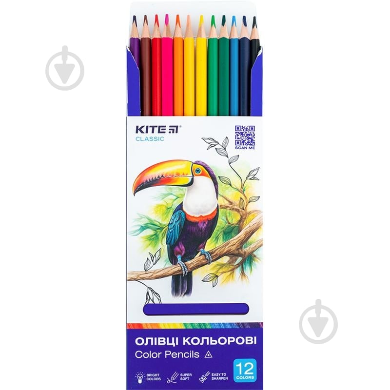 Карандаши цветные трехгранные 12 шт. Classic K-053 KITE - фото 1