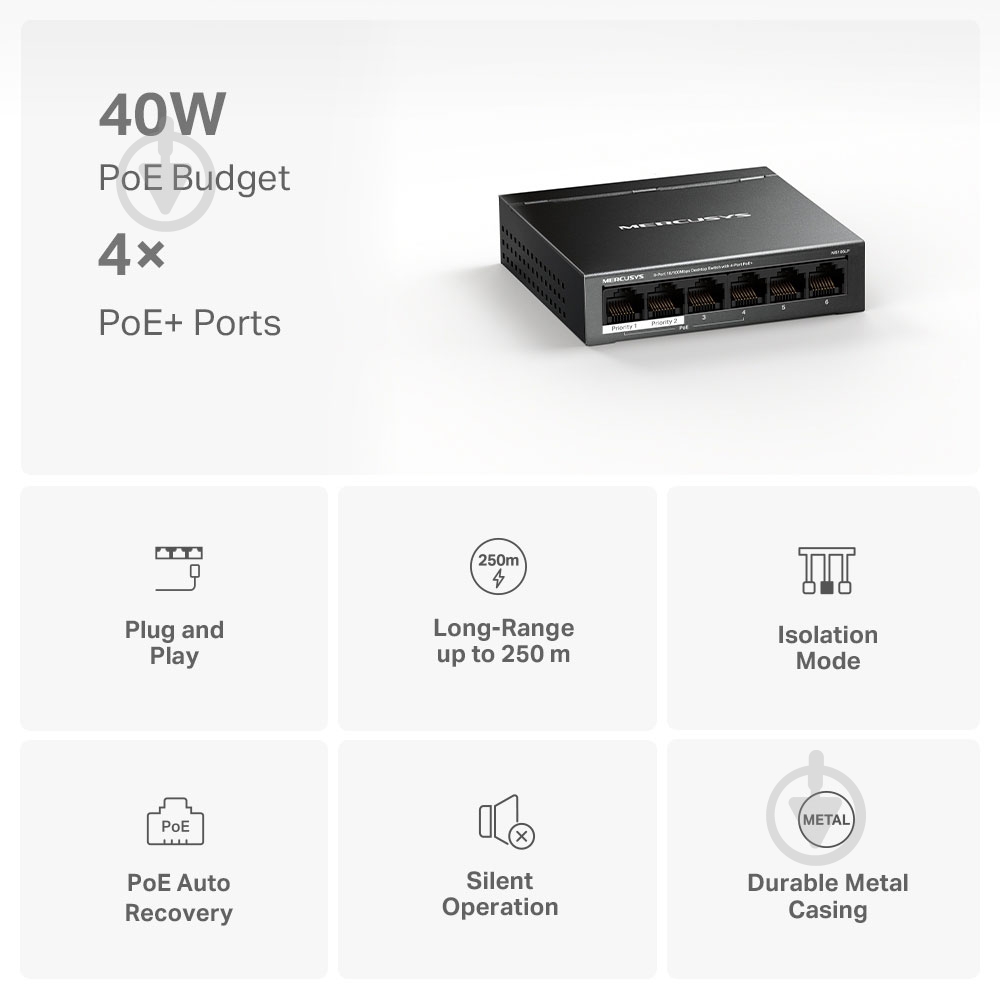 Коммутатор Mercusys MS106LP - фото 4 Коммутатор Mercusys MS106LP - фото 4