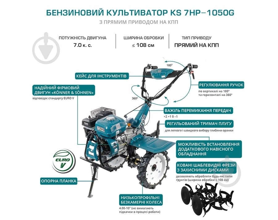 Культиватор KS 7HP-1050G Konner&Sohnen - фото 9