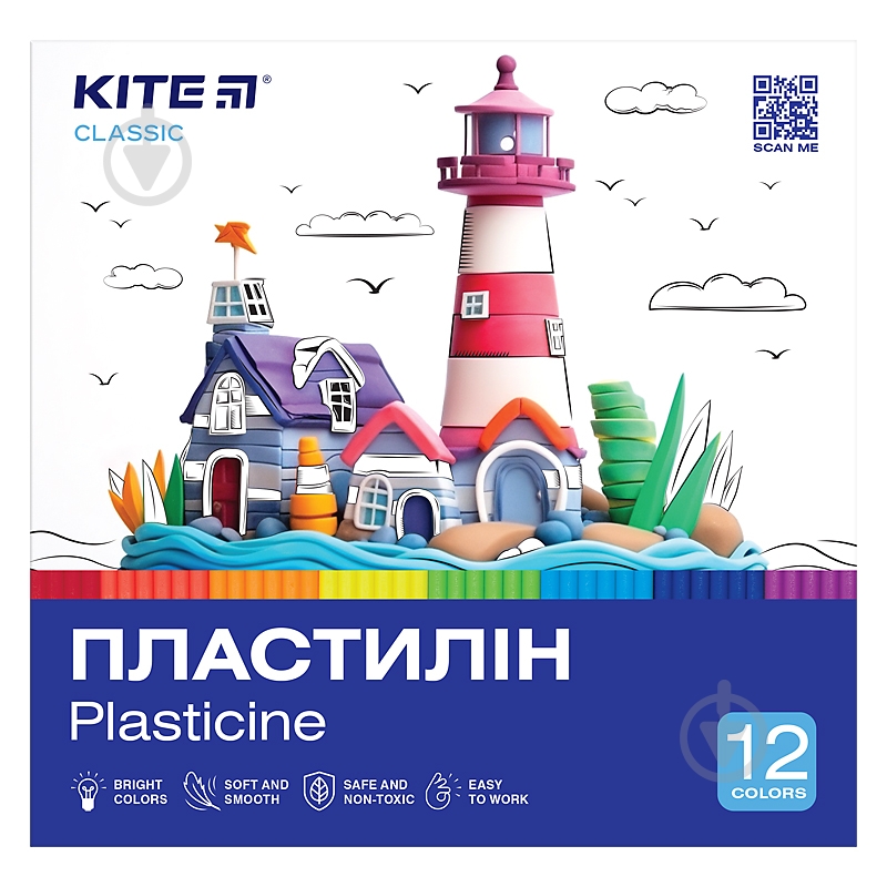Пластилин восковый 12 цветов 240 г Classic (K-1086) KITE - фото 1