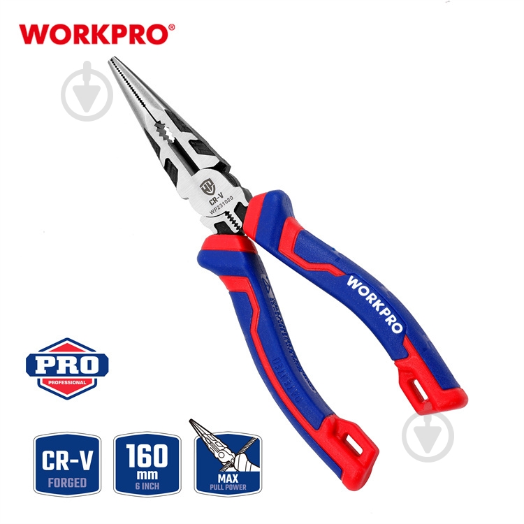 Довгогубці WORKPRO 160 мм CR-V PRO PLUS 1 шт. WP231020 - фото 2