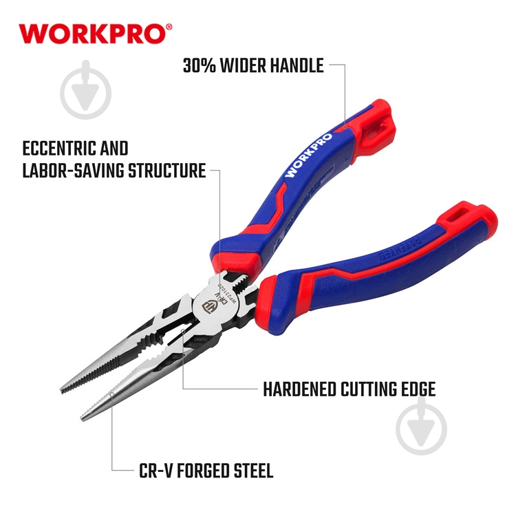 Довгогубці WORKPRO 160 мм CR-V PRO PLUS 1 шт. WP231020 - фото 3