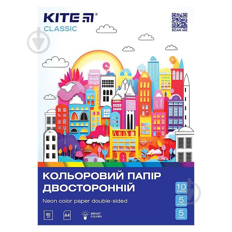 Бумага цветная KITE (10 лист./5 неон+5 обыкн.) А4 Classiс - фото 1