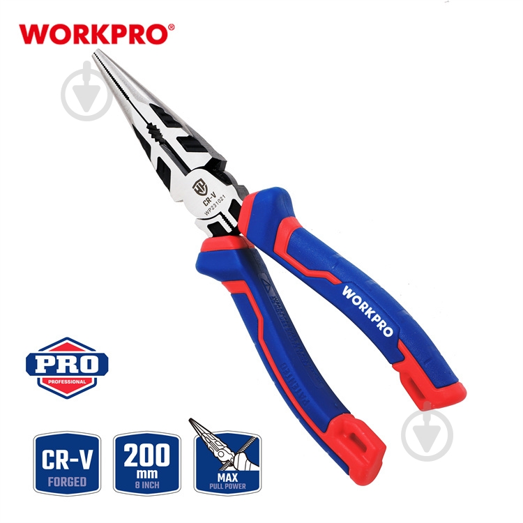 Длинногубцы WORKPRO 200 мм CR-V PRO PLUS 1 шт. WP231021 - фото 2